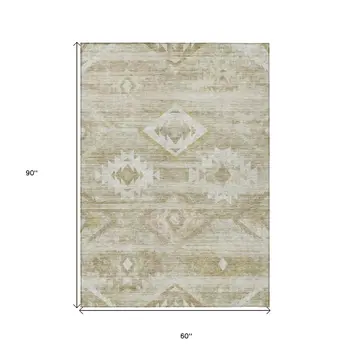 5' X 8' Taupe Beige And Tan Southwestern Washable Indoor Outdoor Area Rug
