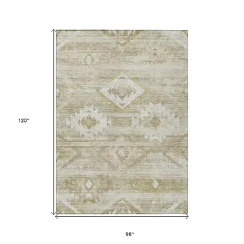 8' X 10' Taupe Beige And Tan Southwestern Washable Indoor Outdoor Area Rug