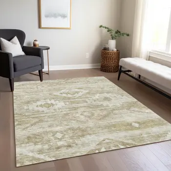 8' X 10' Taupe Beige And Tan Southwestern Washable Indoor Outdoor Area Rug
