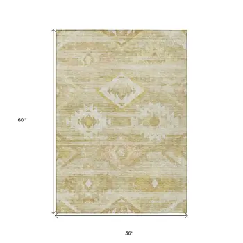 3' X 5' Wheat Gold And Beige Southwestern Washable Indoor Outdoor Area Rug