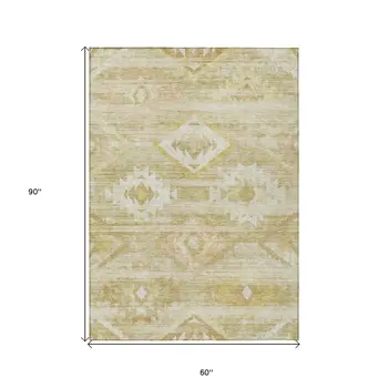 5' X 8' Wheat Gold And Beige Southwestern Washable Indoor Outdoor Area Rug