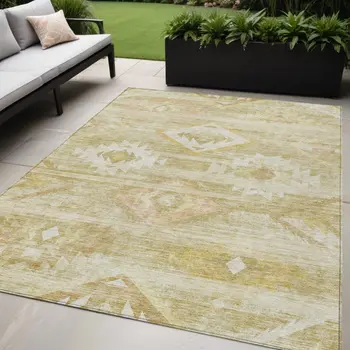5' X 8' Wheat Gold And Beige Southwestern Washable Indoor Outdoor Area Rug