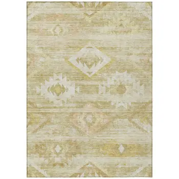 5' X 8' Wheat Gold And Beige Southwestern Washable Indoor Outdoor Area Rug