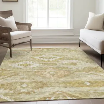 5' X 8' Wheat Gold And Beige Southwestern Washable Indoor Outdoor Area Rug