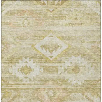 9' X 12' Wheat Gold And Beige Southwestern Washable Indoor Outdoor Area Rug