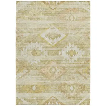 10' X 14' Wheat Gold And Beige Southwestern Washable Indoor Outdoor Area Rug