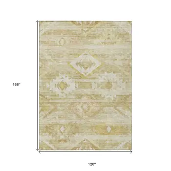 10' X 14' Wheat Gold And Beige Southwestern Washable Indoor Outdoor Area Rug
