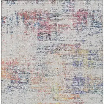 5' X 8' Ivory Orange And Blush Abstract Washable Indoor Outdoor Area Rug