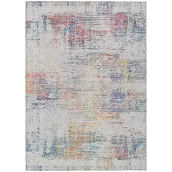 8' X 10' Ivory Orange And Blush Abstract Washable Indoor Outdoor Area Rug