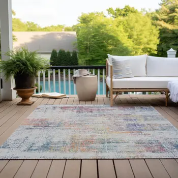 8' X 10' Ivory Orange And Blush Abstract Washable Indoor Outdoor Area Rug