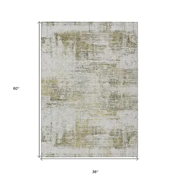 3' X 5' Pearl Ivory And Gold Abstract Washable Indoor Outdoor Area Rug
