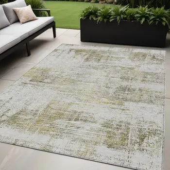 5' X 8' Pearl Ivory And Gold Abstract Washable Indoor Outdoor Area Rug