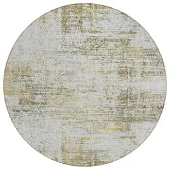 8' Pearl Ivory And Gold Round Abstract Washable Indoor Outdoor Area Rug