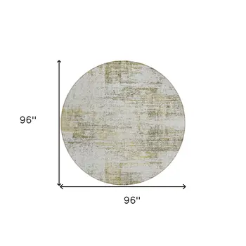 8' Pearl Ivory And Gold Round Abstract Washable Indoor Outdoor Area Rug