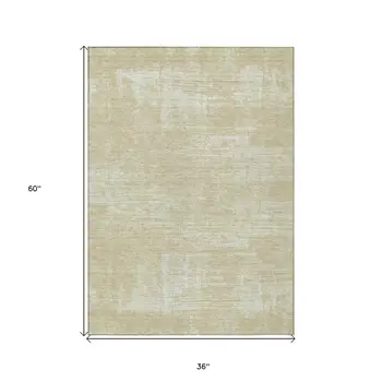 3' X 5' Beige Tan And Taupe Abstract Washable Indoor Outdoor Area Rug