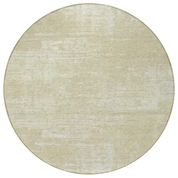 8' Beige Tan And Taupe Round Abstract Washable Indoor Outdoor Area Rug