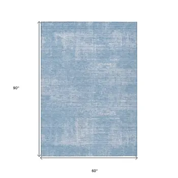5' X 8' Navy Blue And Sky Blue Abstract Washable Indoor Outdoor Area Rug