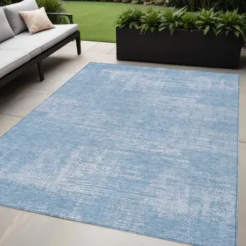 5' X 8' Navy Blue And Sky Blue Abstract Washable Indoor Outdoor Area Rug