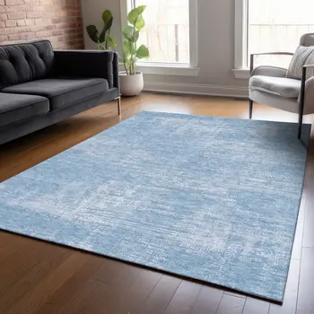 5' X 8' Navy Blue And Sky Blue Abstract Washable Indoor Outdoor Area Rug