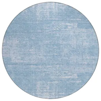 8' Navy Blue And Sky Blue Round Abstract Washable Indoor Outdoor Area Rug