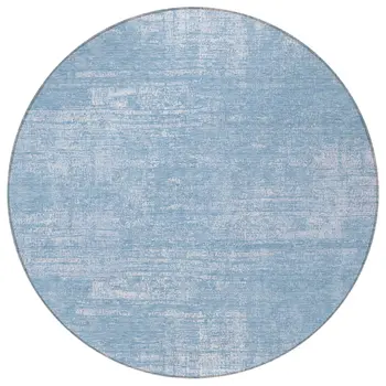 8' Navy Blue And Sky Blue Round Abstract Washable Indoor Outdoor Area Rug