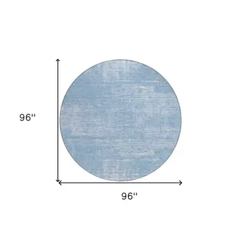 8' Navy Blue And Sky Blue Round Abstract Washable Indoor Outdoor Area Rug