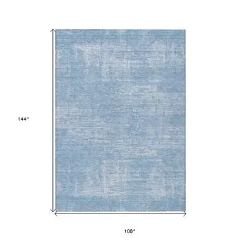 9' X 12' Navy Blue And Sky Blue Abstract Washable Indoor Outdoor Area Rug