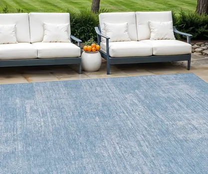 10' X 14' Navy Blue And Sky Blue Abstract Washable Indoor Outdoor Area Rug
