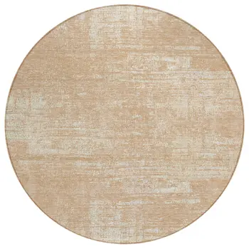 8' Coral And Salmon Round Abstract Washable Indoor Outdoor Area Rug