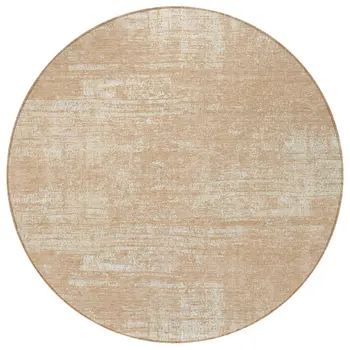 8' Coral And Salmon Round Abstract Washable Indoor Outdoor Area Rug