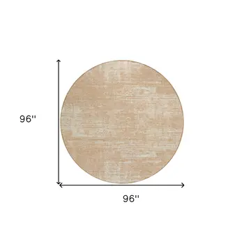 8' Coral And Salmon Round Abstract Washable Indoor Outdoor Area Rug