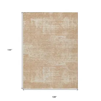 9' X 12' Coral And Salmon Abstract Washable Indoor Outdoor Area Rug