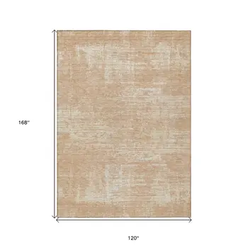 10' X 14' Coral And Salmon Abstract Washable Indoor Outdoor Area Rug