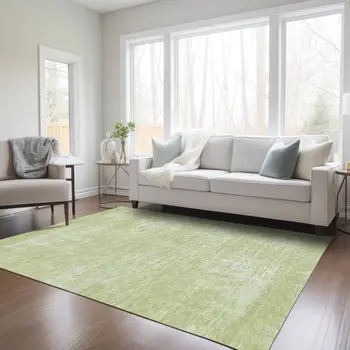 9' X 12' Sage Artichoke Green And Mint Green Abstract Washable Indoor Outdoor Area Rug