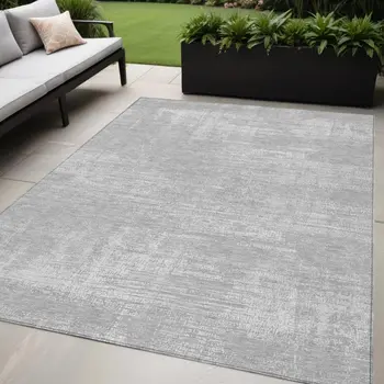5' X 8' Silver And Gray Abstract Washable Indoor Outdoor Area Rug