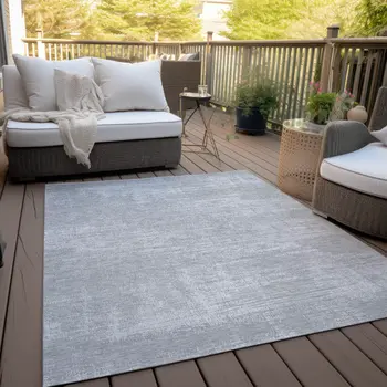 5' X 8' Silver And Gray Abstract Washable Indoor Outdoor Area Rug