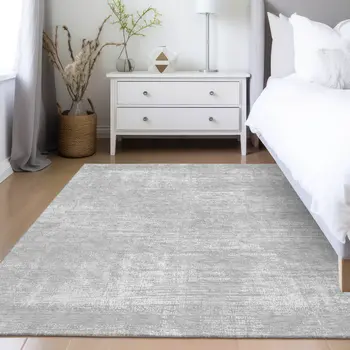 5' X 8' Silver And Gray Abstract Washable Indoor Outdoor Area Rug