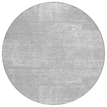 8' Silver And Gray Round Abstract Washable Indoor Outdoor Area Rug