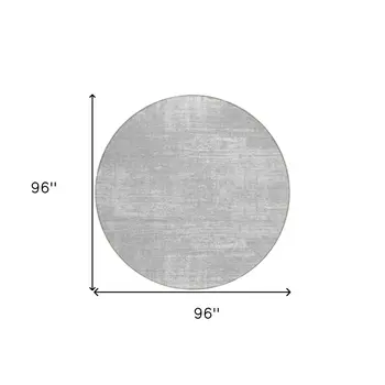 8' Silver And Gray Round Abstract Washable Indoor Outdoor Area Rug