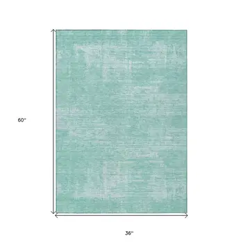 3' X 5' Turquoise And Teal Blue Abstract Washable Indoor Outdoor Area Rug
