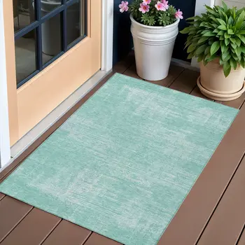 3' X 5' Turquoise And Teal Blue Abstract Washable Indoor Outdoor Area Rug
