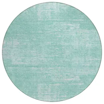 8' Turquoise And Teal Blue Round Abstract Washable Indoor Outdoor Area Rug