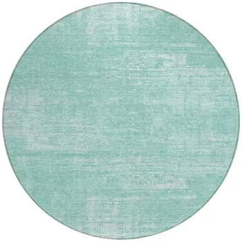 8' Turquoise And Teal Blue Round Abstract Washable Indoor Outdoor Area Rug