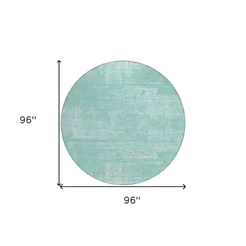8' Turquoise And Teal Blue Round Abstract Washable Indoor Outdoor Area Rug