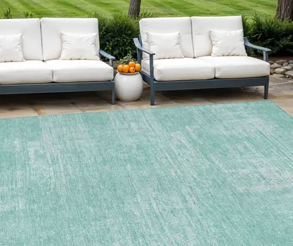 8' X 10' Turquoise And Teal Blue Abstract Washable Indoor Outdoor Area Rug