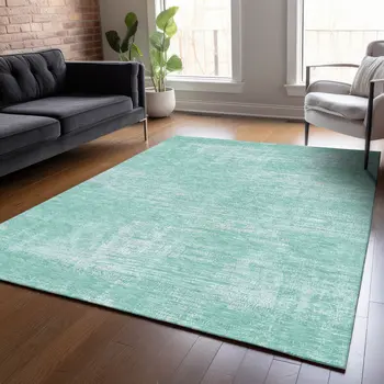 8' X 10' Turquoise And Teal Blue Abstract Washable Indoor Outdoor Area Rug