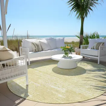 8' Wheat And Tan Round Abstract Washable Indoor Outdoor Area Rug