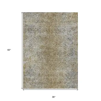 3' X 5' Brown Beige And Charcoal Oriental Washable Indoor Outdoor Area Rug