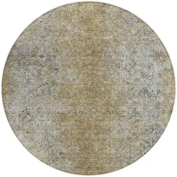 8' Brown Beige And Charcoal Round Oriental Washable Indoor Outdoor Area Rug