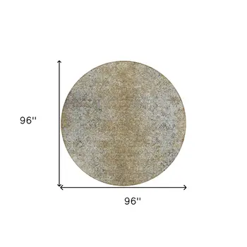 8' Brown Beige And Charcoal Round Oriental Washable Indoor Outdoor Area Rug